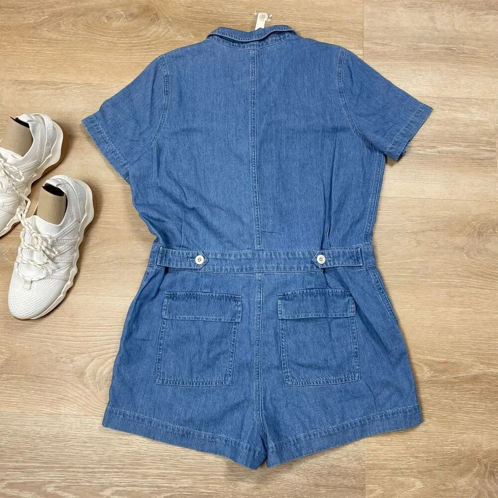 NWT‎ Madewell Petite Denim Coverall Romper Women's Size LP - Picture 6 of 13